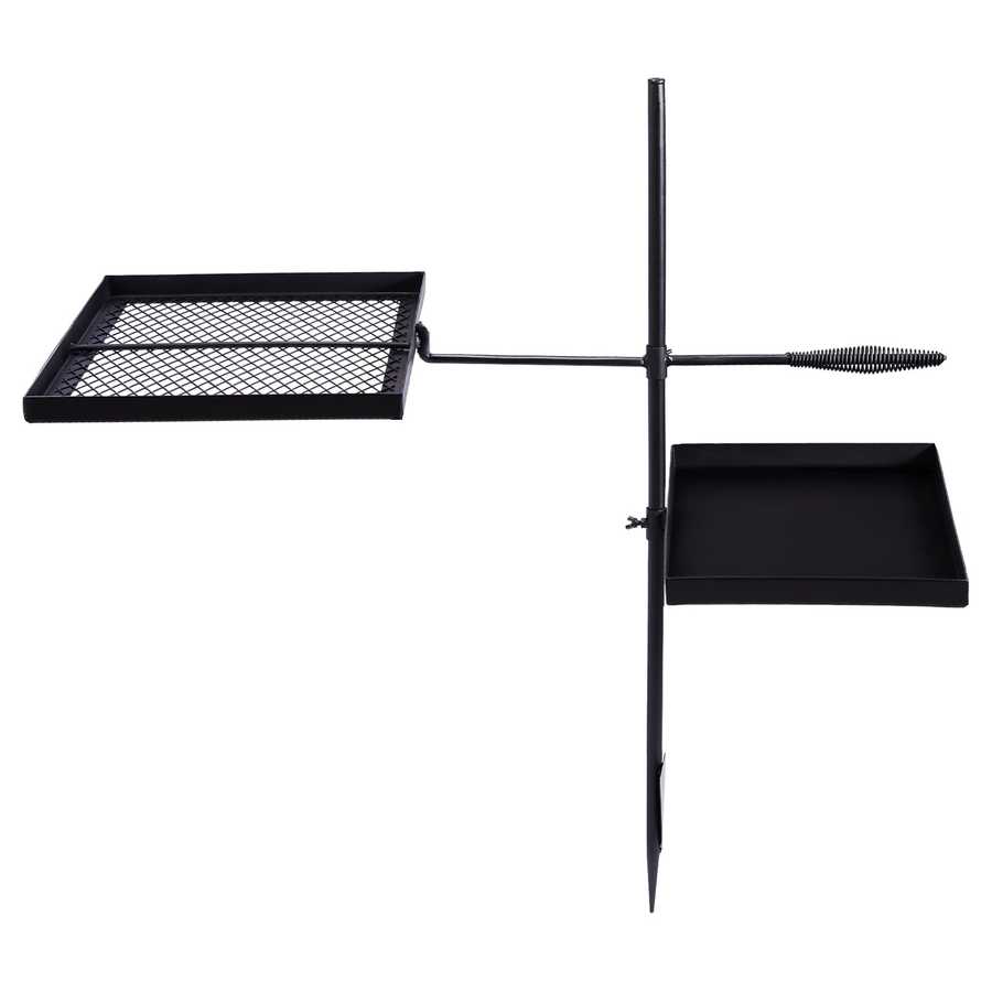 Black metal grill with two cooking surfaces on a white background