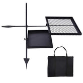 Black metal grill with mesh top, flat surface, and carrying bag on a white background