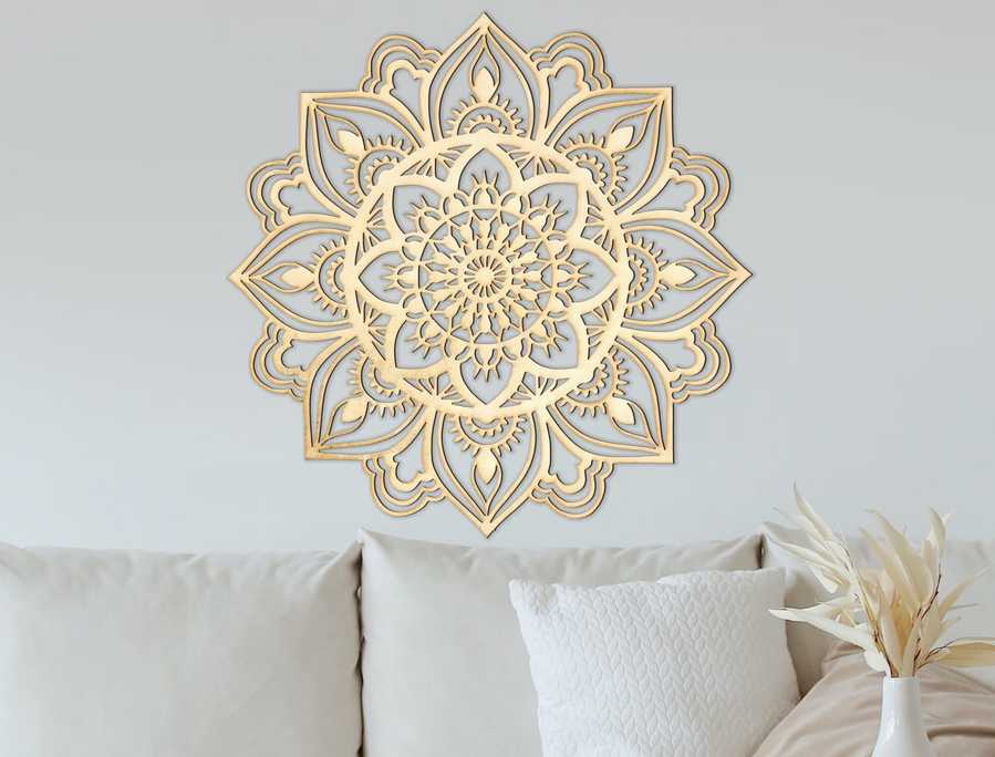 Decorative metal wall art in cozy bedroom