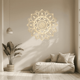 Wooden Moroccan-inspired wall art in cozy space