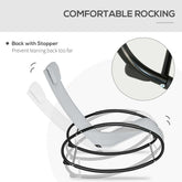 Steel frame of outdoor rocking chair with contoured armrest