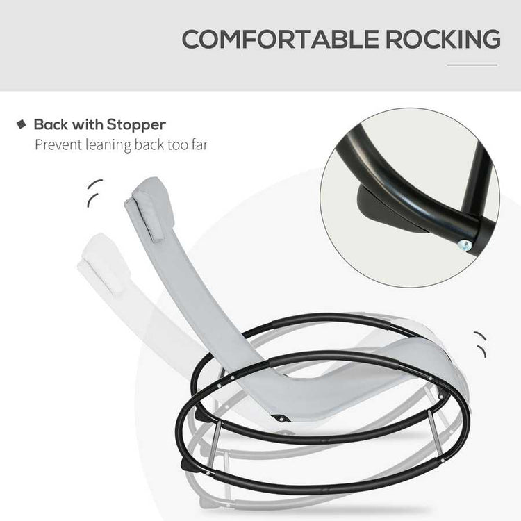 Steel frame of outdoor rocking chair with contoured armrest