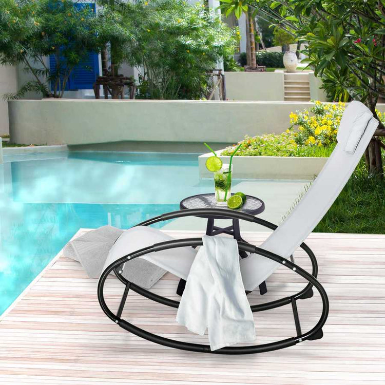 Outdoor rocking chair with steel frame and breathable mesh fabric