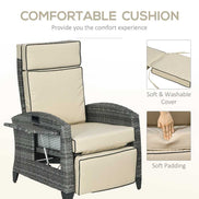 Recliner chair with beige cushions and text highlighting comfort features on a white background.