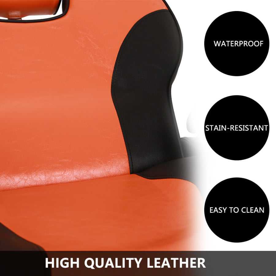 Close-up of high-quality leather on barber chair, highlighting waterproof, stain-resistant, and easy-to-clean features.