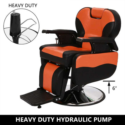 Barber chair with heavy-duty hydraulic pump and 6-inch lift, offering comfort and durability for salon professionals.