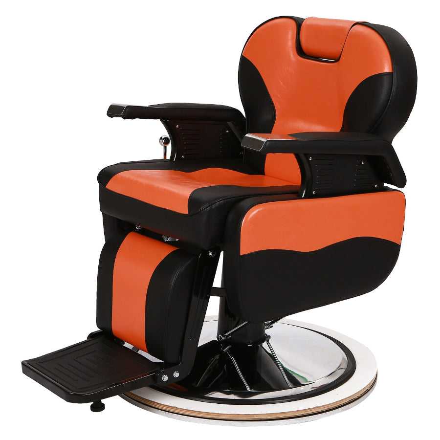 Side angle of ergonomic barber chair with PVC leather cover and padded armrests, perfect for tattoo parlors and barbershops.