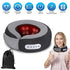Neck and shoulder massager with features listed and a woman wearing it giving a thumbs-up.