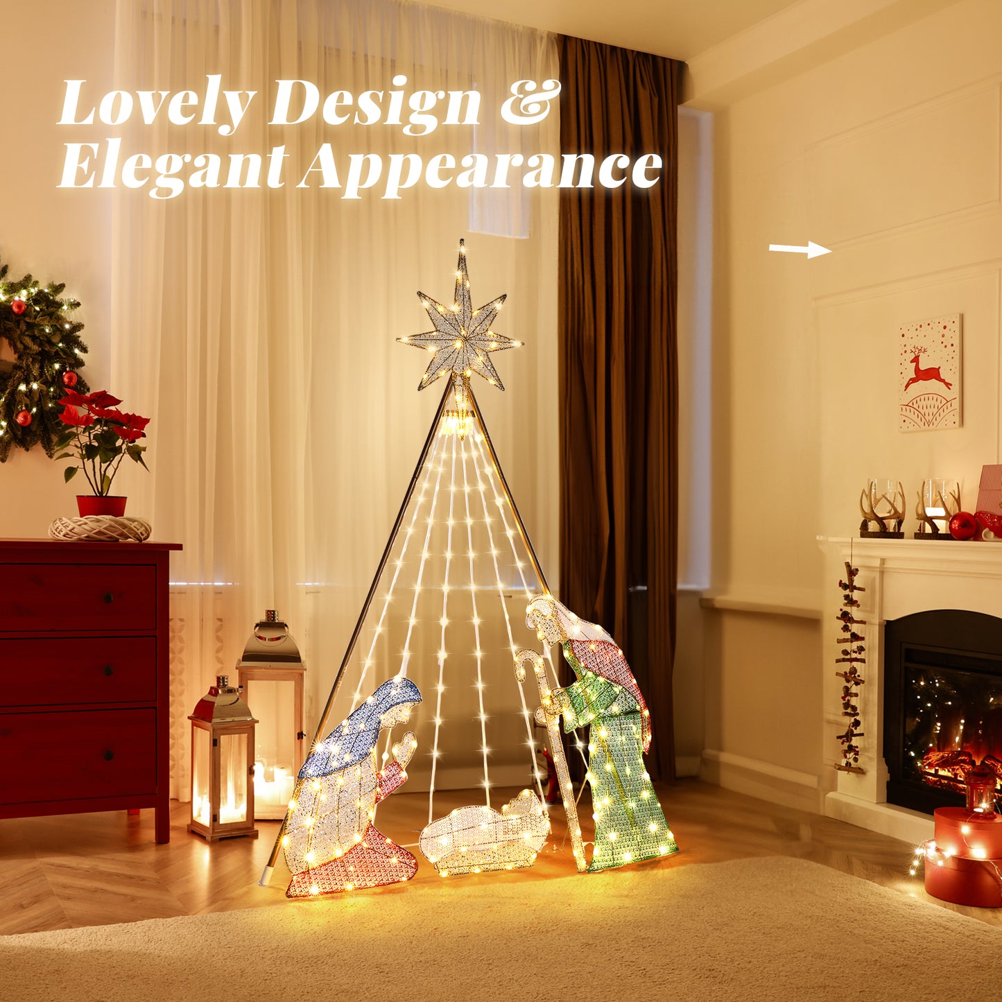 121*30*185cm 4.5V 3.6W Powdered Green Onion Cloth 220 Leather Thread Light 10% Flashing Light Birth Of Jesus Garden Jesus Decoration