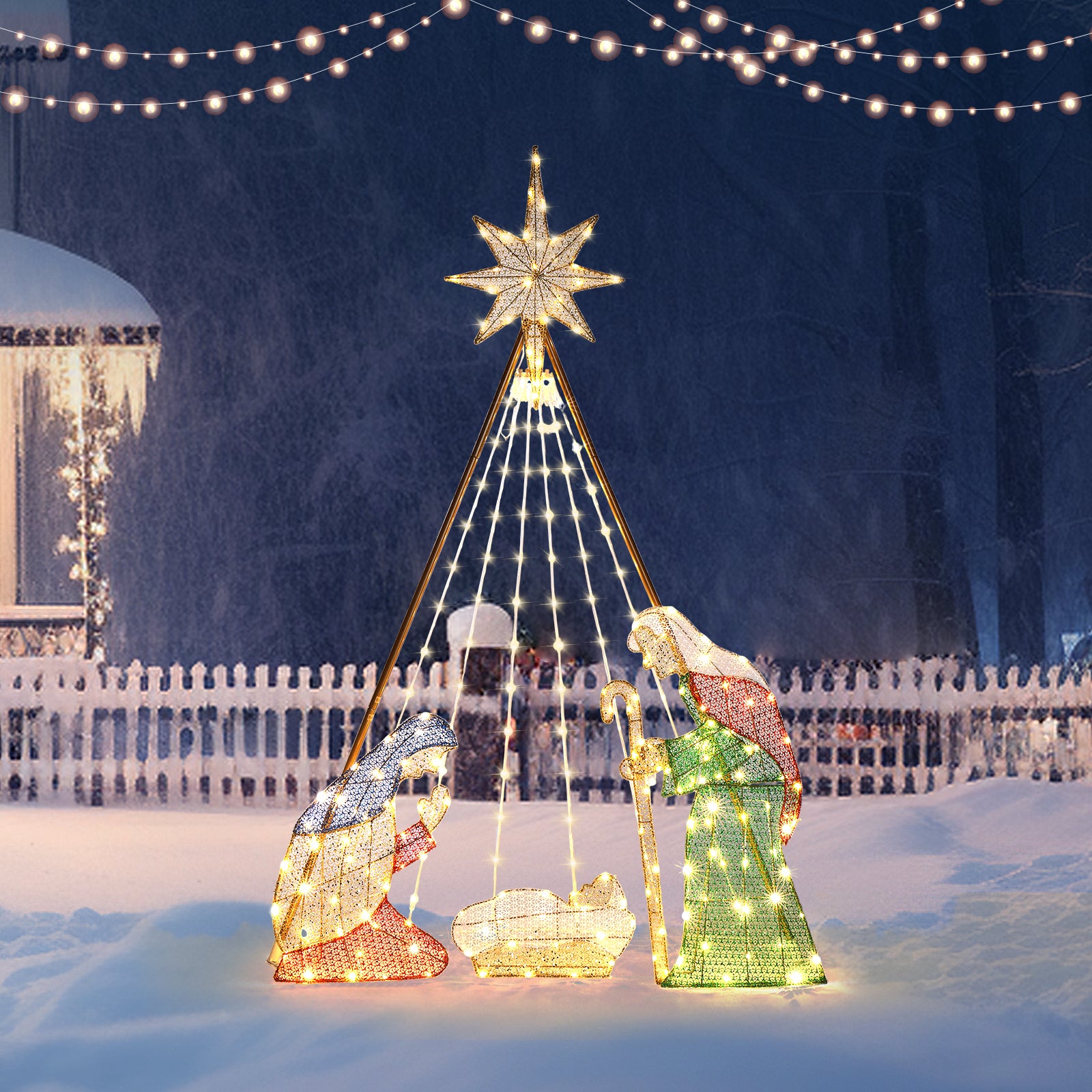 121*30*185cm 4.5V 3.6W Powdered Green Onion Cloth 220 Leather Thread Light 10% Flashing Light Birth Of Jesus Garden Jesus Decoration