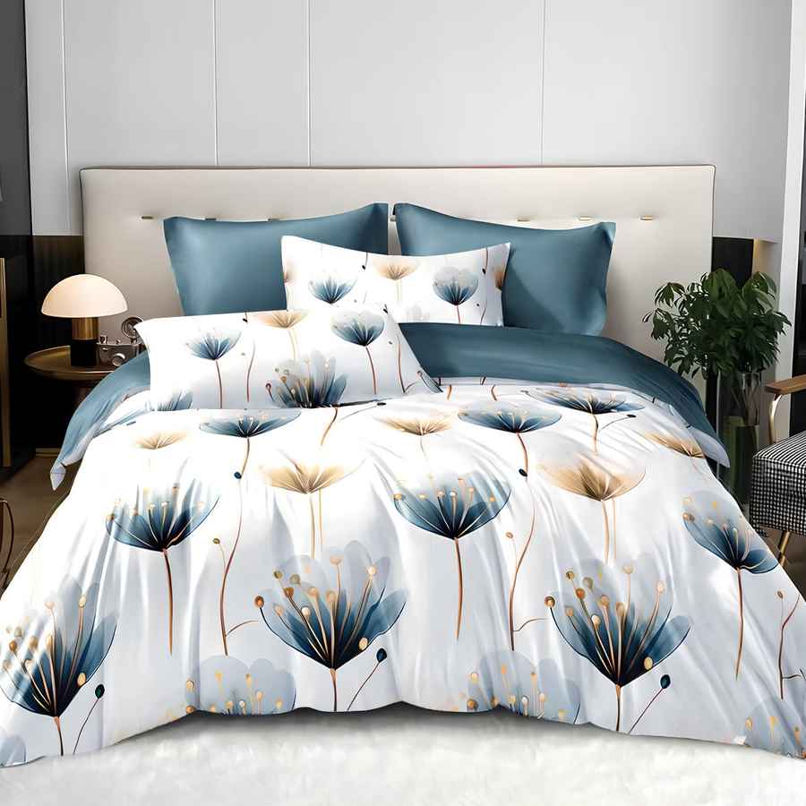 Bedding set with floral design on a bed in a bedroom setting