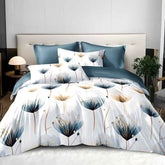 Bedding set with floral design on a bed in a bedroom setting