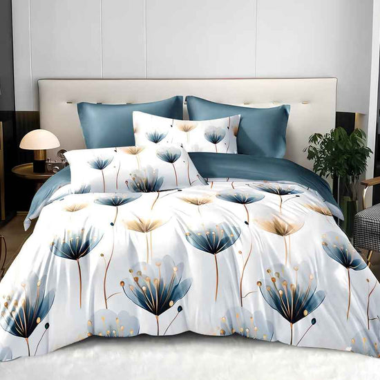 Bedding set with floral design on a bed in a bedroom setting