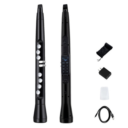 Buy Portable Wireless MIDI Saxophone with 100 tones and 3W speaker, shown front and back with accessories including charger, cable, and mouthpiece.