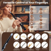 Versatile control features of Portable Wireless MIDI Saxophone include 100 tones, 32 sensitivity levels, and multiple instrument emulations.