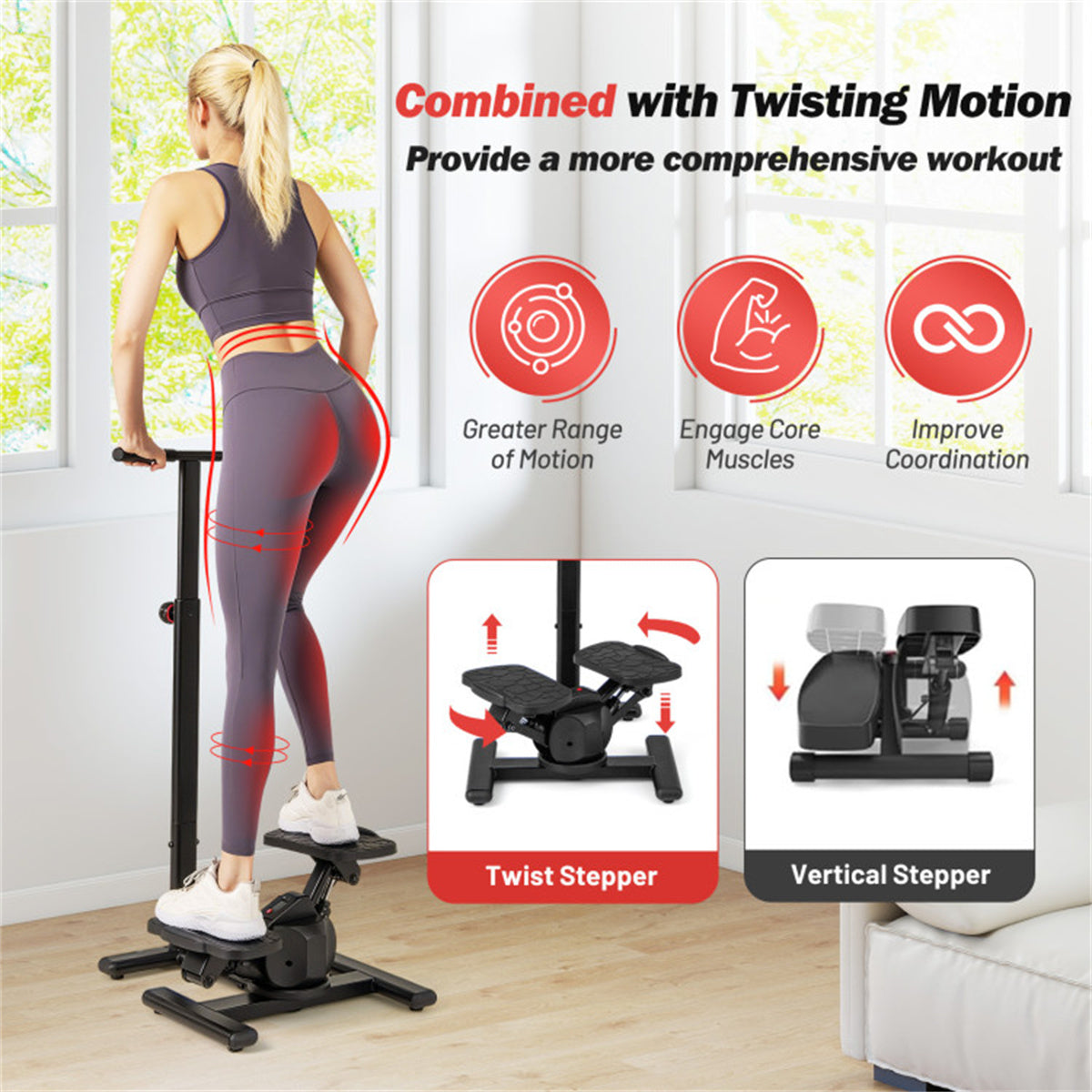 Multi-Functional Exercise Stepper - Step+Twist Design, 300lbs Capacity, Non-Slip Pedals+Stable Metal Frame