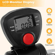 Close-up of LCD monitor on Senior Fitness Machine showing time, calories, and count metrics. Helps track full-body workout progress at home.