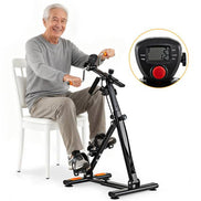 Multi-Functional Senior Fitness Machine for full-body workout with seated elderly man using hand and foot pedals. Ideal for low-impact home exercise.