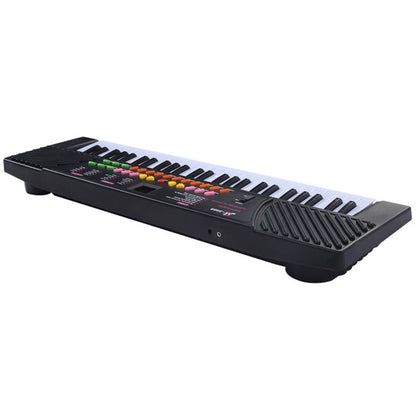Rear angled view of 54-Key Electronic Keyboard for Kids showing speaker design and slim profile for portability.