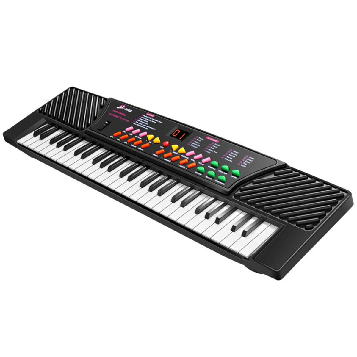 Top view of 54-Key Electronic Keyboard for Kids with vibrant control panel, ideal for beginner music practice.