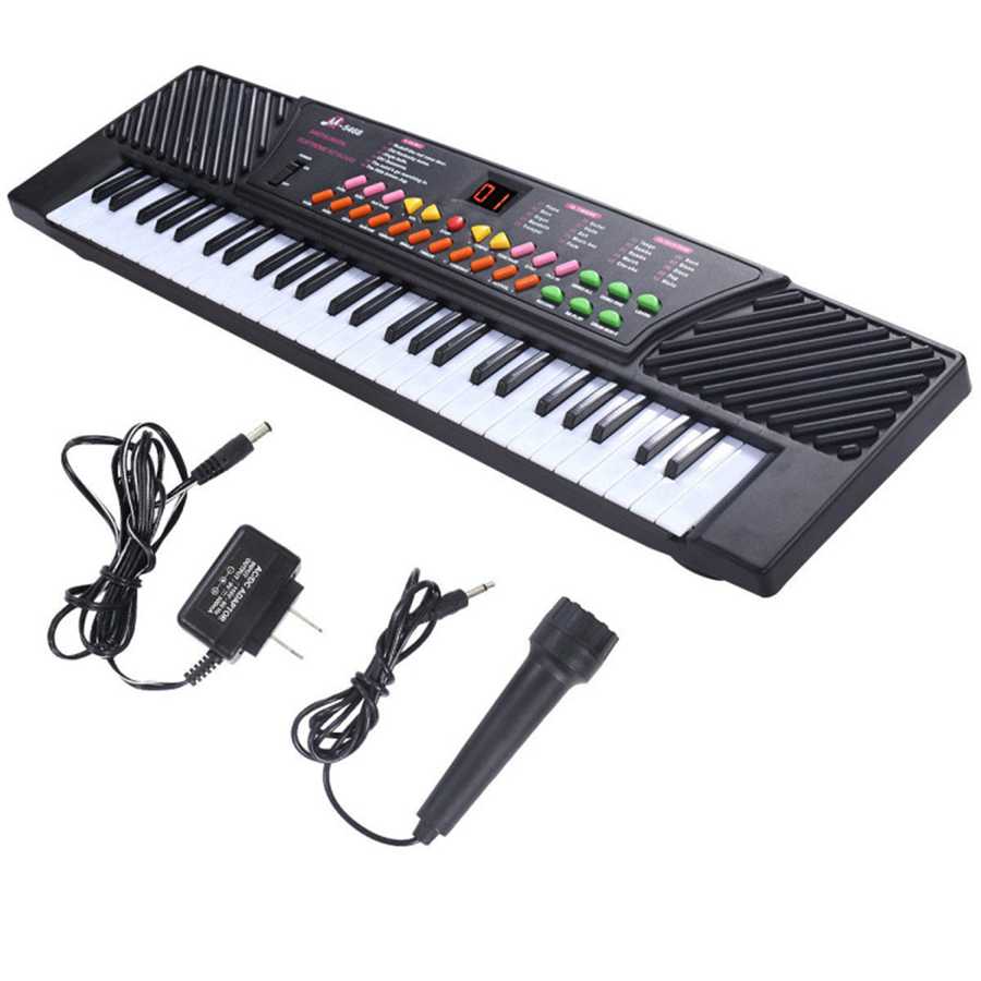 54-Key Electronic Keyboard for Kids with microphone and power adapter, ideal for music learning and creative play.
