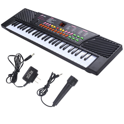54-Key Electronic Keyboard for Kids with microphone and power adapter, ideal for music learning and creative play.