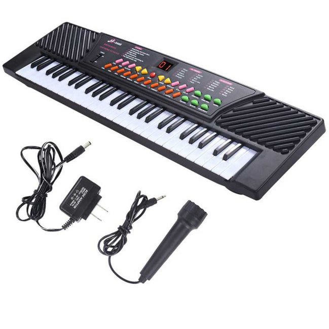 54-Key Electronic Keyboard for Kids with microphone and power adapter, ideal for music learning and creative play.