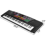 54-Key Electronic Keyboard for Kids measuring 25x7x2.5 inches, perfect size for young beginners in music education.