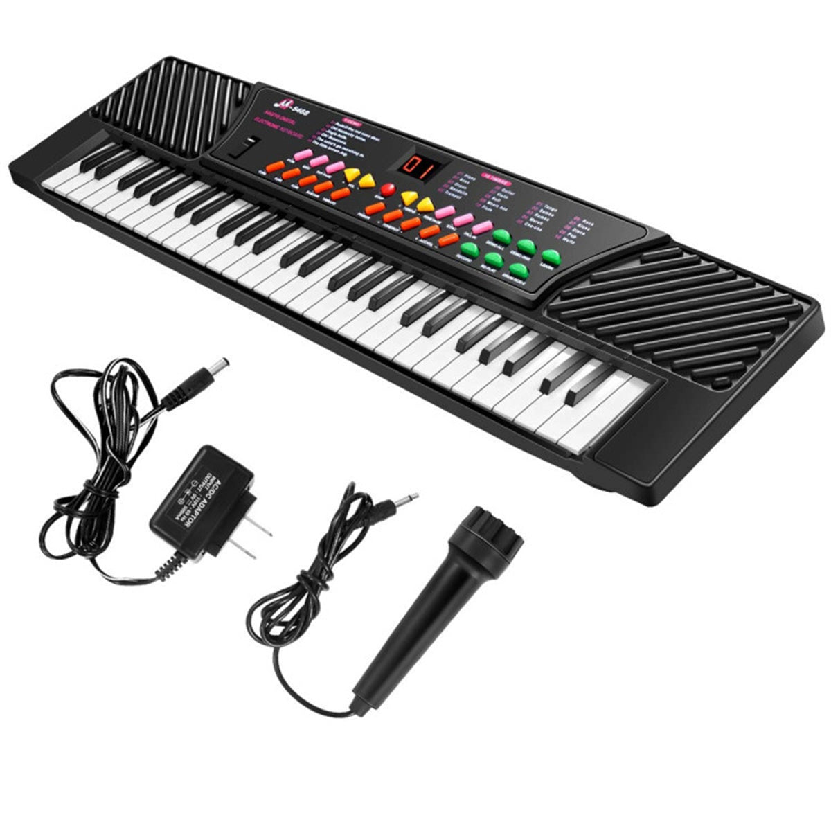 54-Key Electronic Keyboard for Kids set with microphone and power adapter, great music learning gift for children.