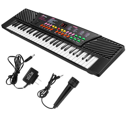 54-Key Electronic Keyboard for Kids set with microphone and power adapter, great music learning gift for children.