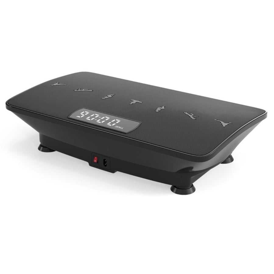 Black vibration plate exercise machine with digital display and power cord