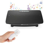 Black vibration plate exercise machine with remote control and musical notes