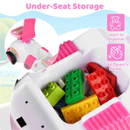 Under-seat storage compartment in Kids Ride-On Car Toy helps toddlers organize toys while riding, supporting independence and play.