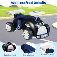 Kids Ride-On Car with Music - Features include anti-slip seat, cool rear wings, and cute shark face for a fun and safe riding experience.