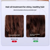 A promotional comparison graphic for a hair oil treatment. The top text reads &