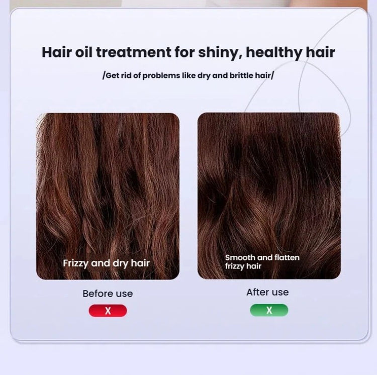 A promotional comparison graphic for a hair oil treatment. The top text reads &