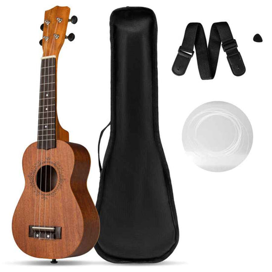 Solid Mahogany Ukulele for Beginners - 21" Starter Kit
