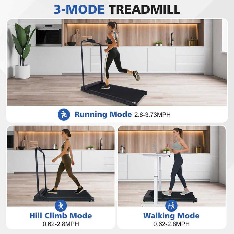 3-mode foldable treadmill with running, hill climb, walking