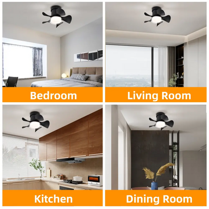 21'' low noise matte black ABS blade remote ceiling fan with LED light for Kitchen Bedroom Dining room Toilet Patio (Matt Black) MLNshops]