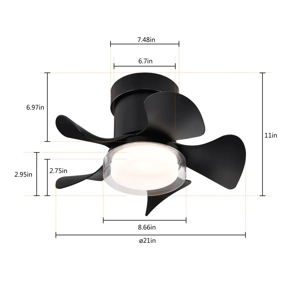 21'' low noise matte black ABS blade remote ceiling fan with LED light for Kitchen Bedroom Dining room Toilet Patio (Matt Black) MLNshops]