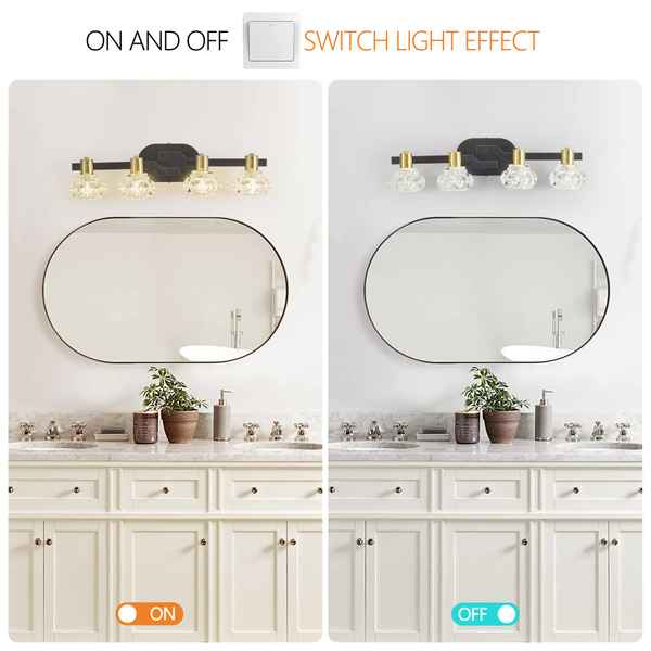 Bathroom vanity with mirror and light fixture showing &