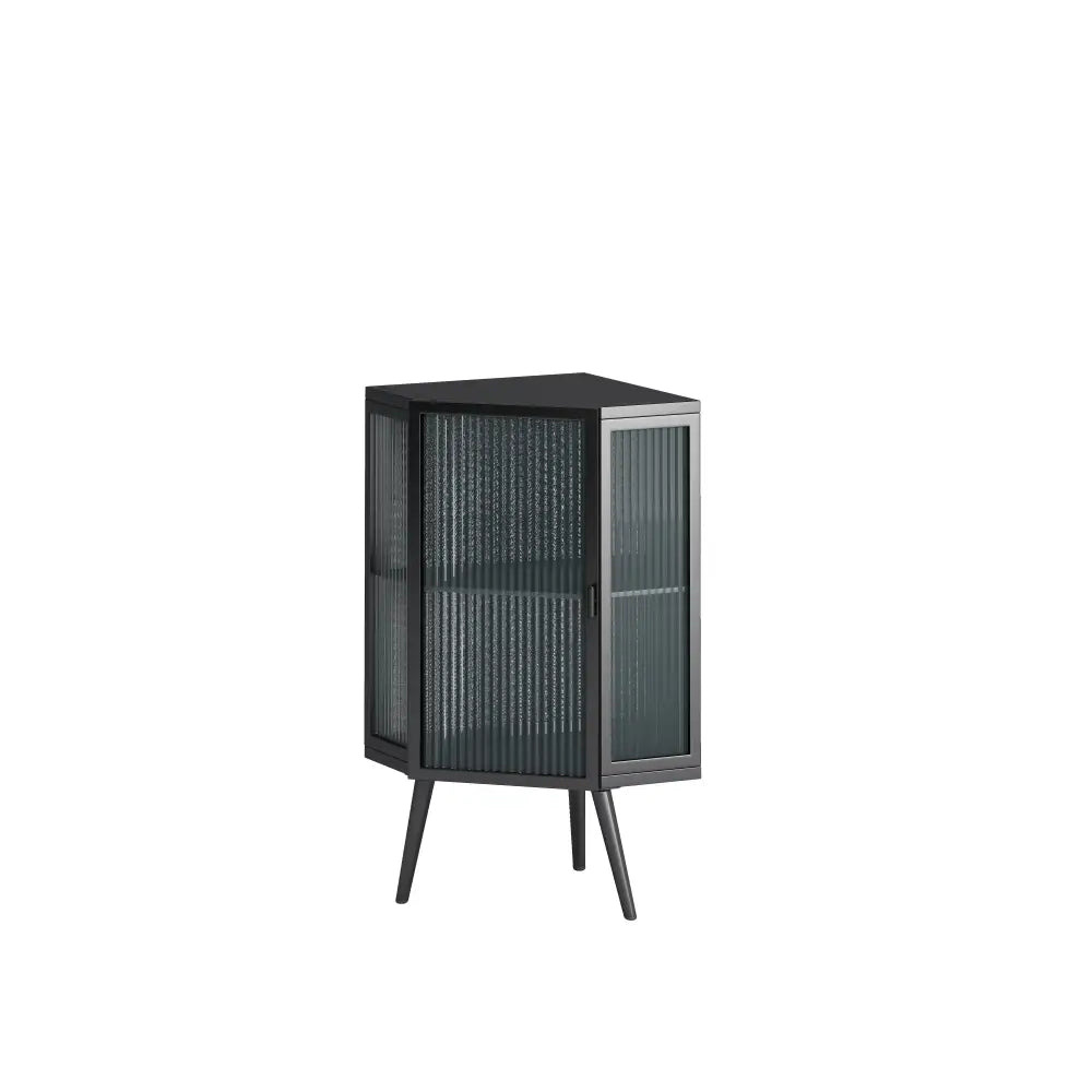 22.25" Floor Coner Cabinet with Tempered Glass Door & Storage Shelves for Bathroom, Living Room, Bedroom (Black) MLNshops]