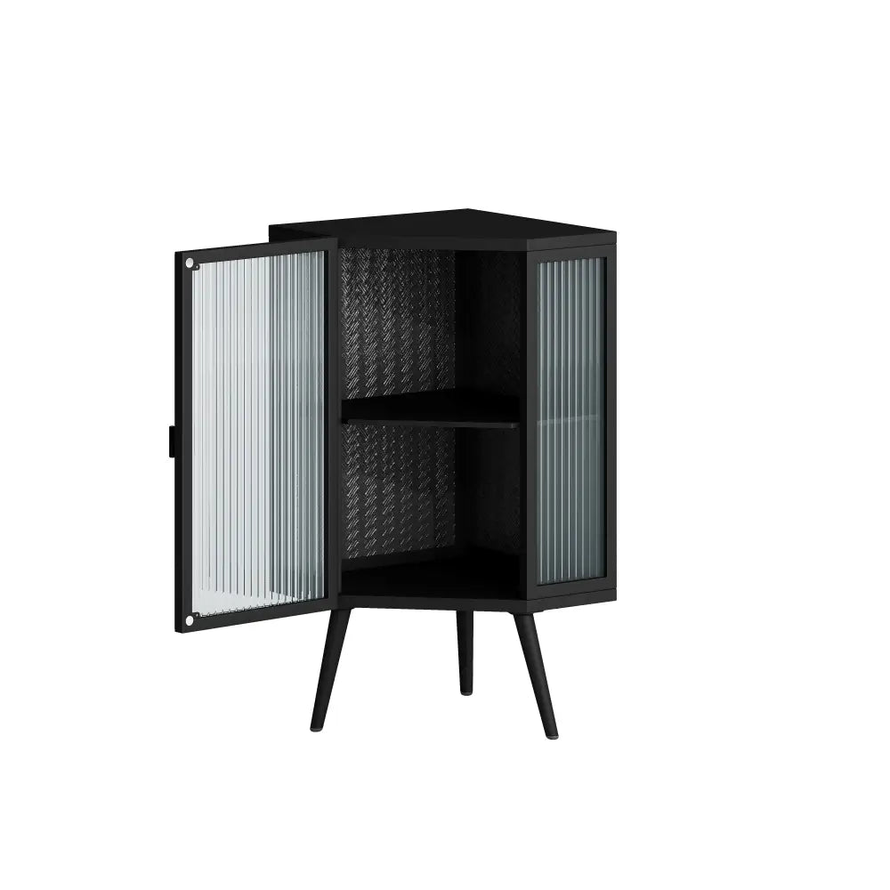 22.25" Floor Coner Cabinet with Tempered Glass Door & Storage Shelves for Bathroom, Living Room, Bedroom (Black) MLNshops]