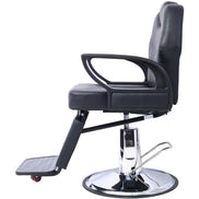 Side profile of PU Leather Barber Chair with hydraulic lift and ergonomic armrests for professional salon settings