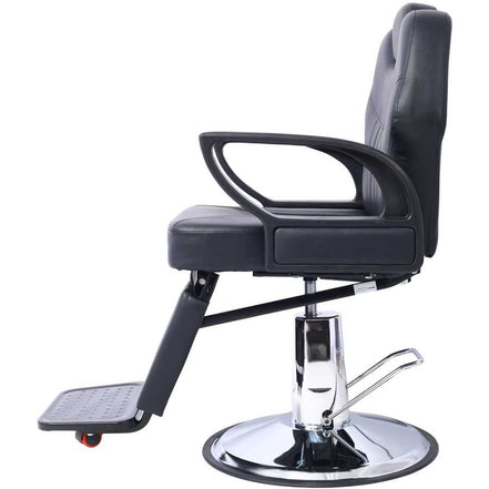 Side profile of PU Leather Barber Chair with hydraulic lift and ergonomic armrests for professional salon settings