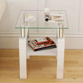 MLNshops white glass end table with shelf - Tempered