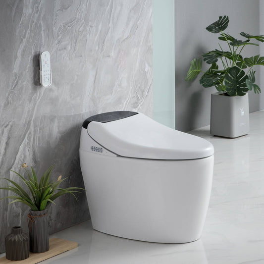 Smart Toilet with Bidet Built in, Smart Bidet Toilet Seat with AUTO Open & Close and Remote Control, Tankless Toilet with Full Wash, Kid Wash, Lady Care