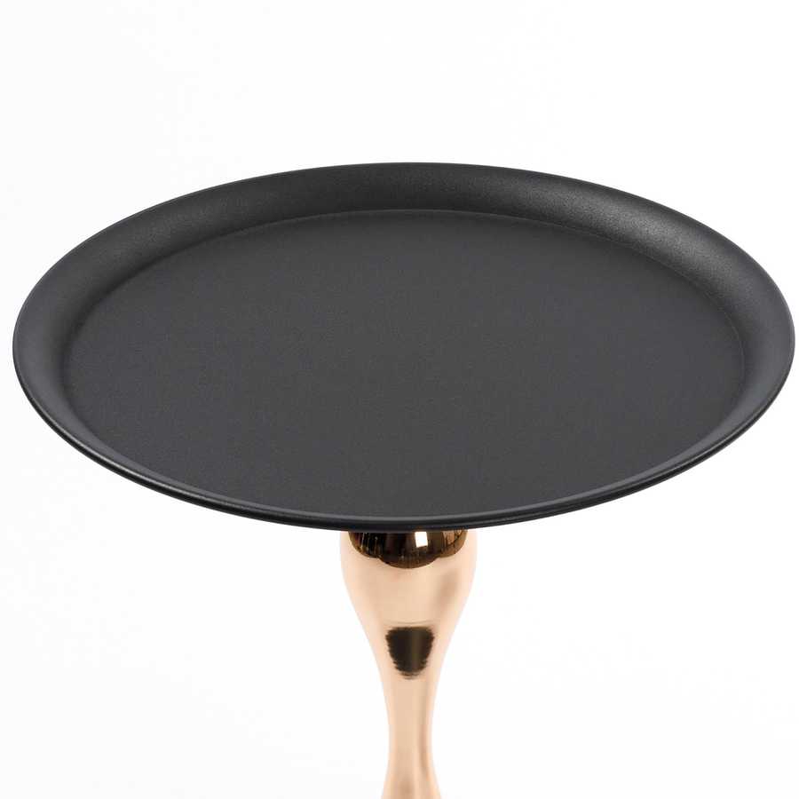 Top-down view of the Modern Metal Mermaid Tail Coffee Table showing its round black tray surface. Sleek and modern metal side table design.