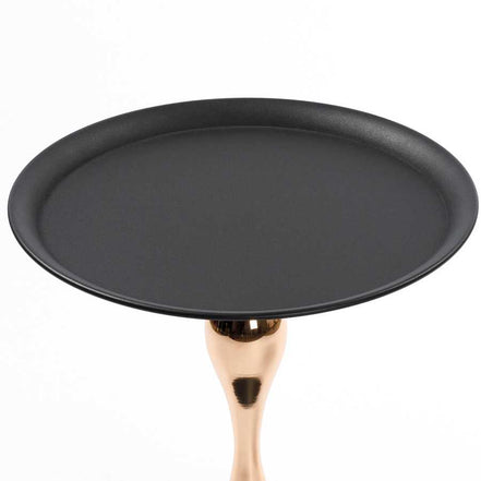 Top-down view of the Modern Metal Mermaid Tail Coffee Table showing its round black tray surface. Sleek and modern metal side table design.