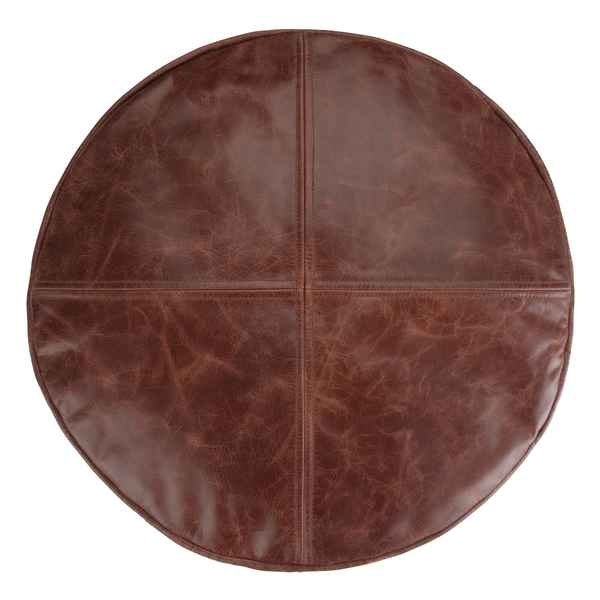 Round brown leather mat on a white background
